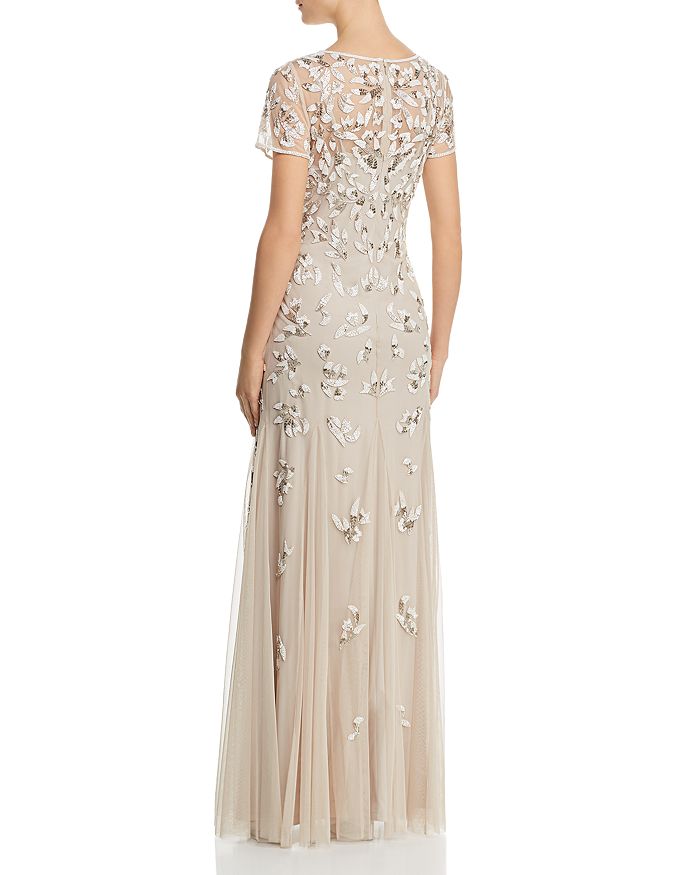 Adrianna Papell Beaded Godet Gown In Biscotti | ModeSens