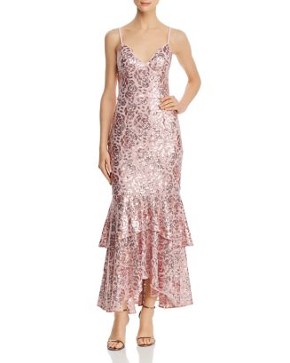 avery g one shoulder sequin gown