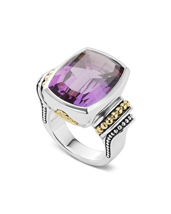 LAGOS STERLING SILVER & 18K YELLOW GOLD CAVIAR COLOR AMETHYST RING,02-80560-A7