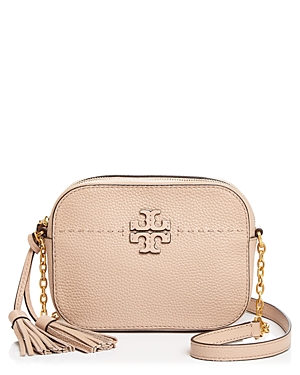 Tory Burch Mcgraw Leather Camera Crossbody In Devon Sand/gold