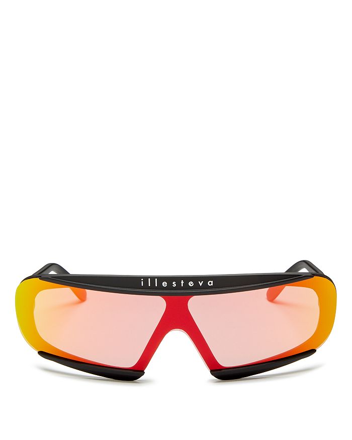 Illesteva Women's Courchevel Mirrored Shield Sunglasses, 160mm In Matte Black/orange Mirror