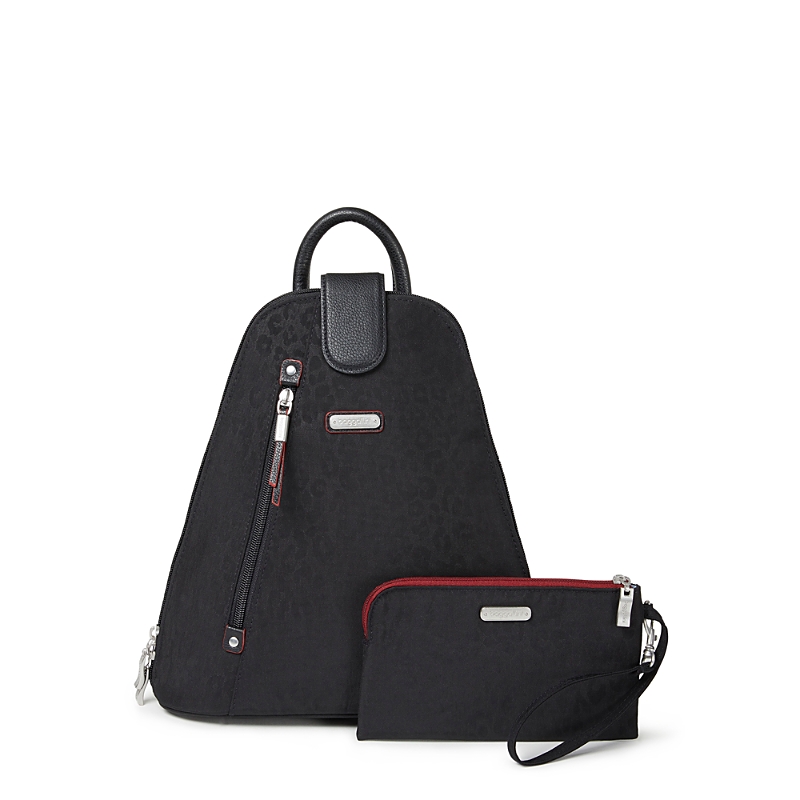 Baggallini New Classic Metro Backpack With Rfid Phone Wristlet In Black Cheetah