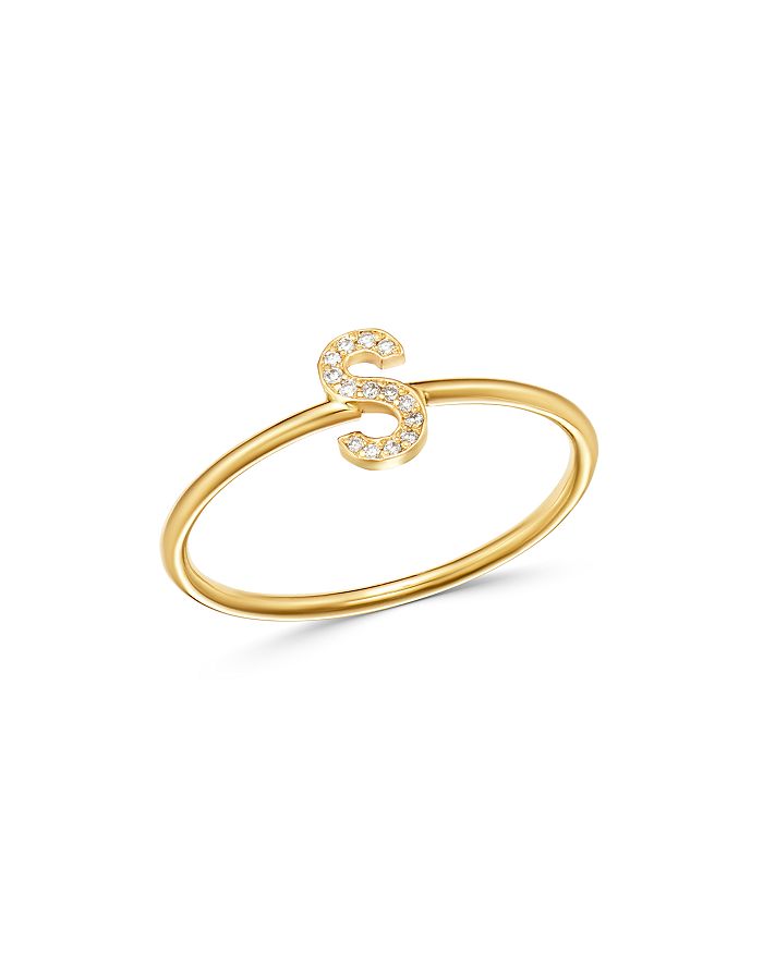Zoe Lev 14k Yellow Gold Initial Diamond Ring In S/gold