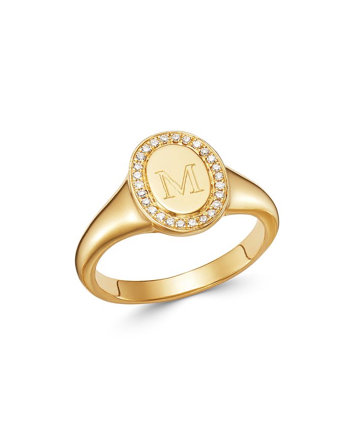 Zoe Lev 14k Yellow Gold Diamond Initial Signet Ring In M/gold