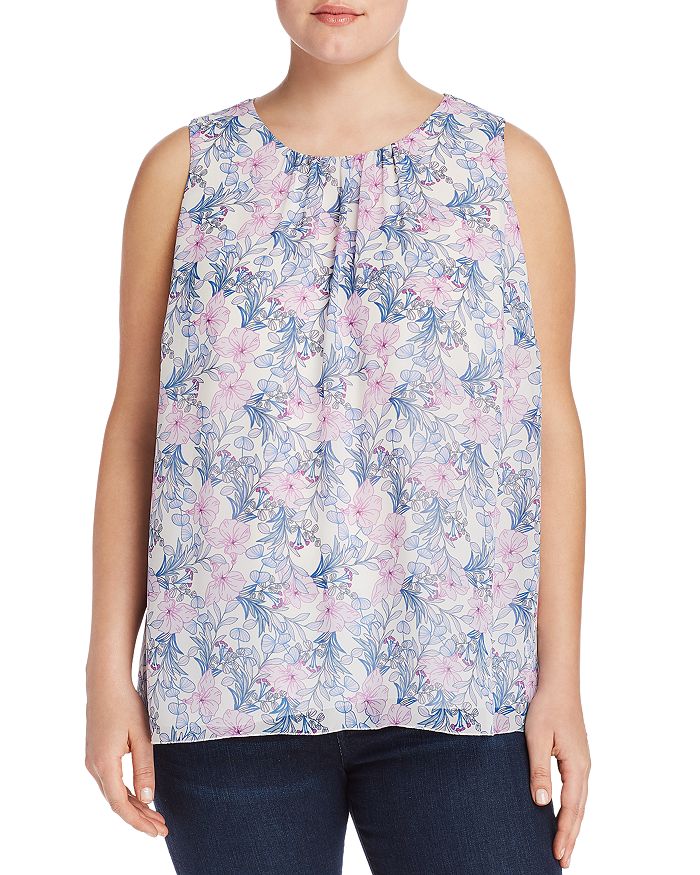 Vince Camuto Plus Charming Floral Printed Tank In Pearl Ivory