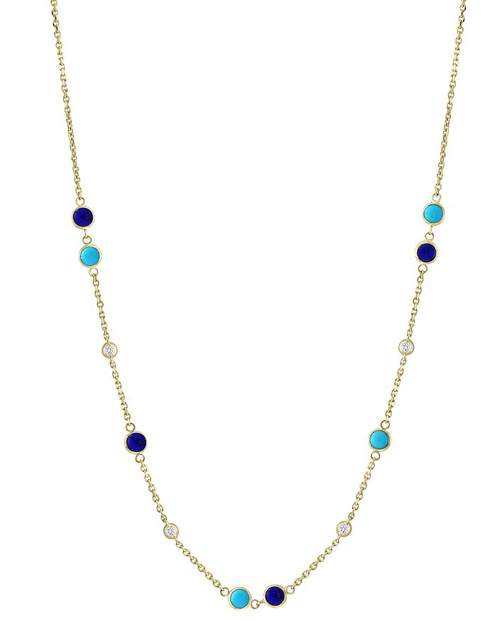 Bloomingdale's Lapis Lazuli, Turquoise & Diamond Accent Necklace In 14k Yellow Gold, 18 - 100% Exclusive In Blue/gold