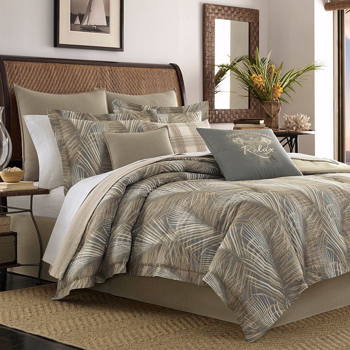 Tommy Bahama Raffia Palms Comforter Set, Queen In Pewter
