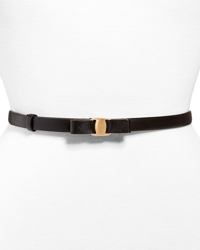 Ferragamo Women's Slim Leather Belt In Black/gold