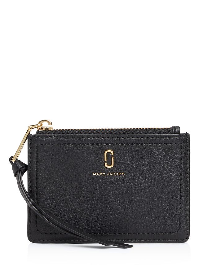 Marc Jacobs Top Zip Small Leather Wallet In Black/gold