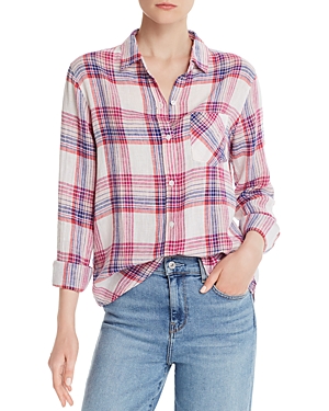 Rails Charli Plaid Button-down Shirt In White Peach Fuschia