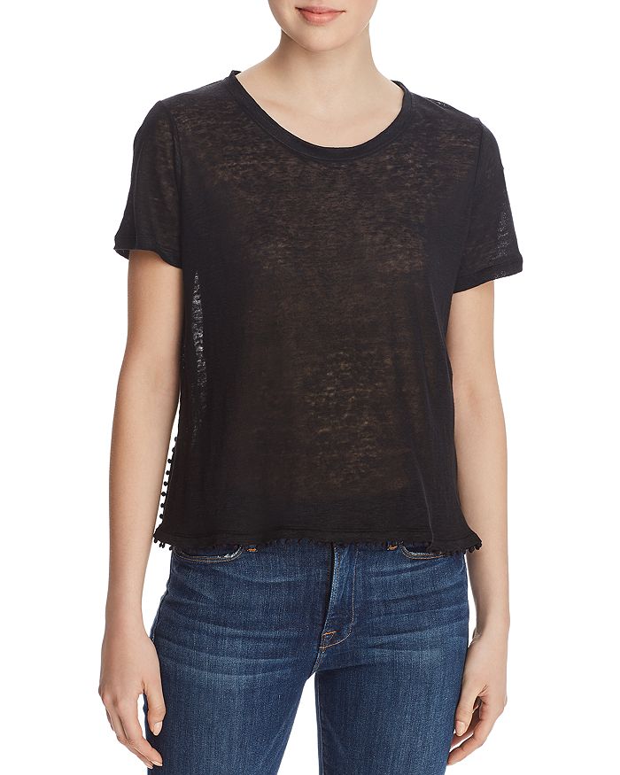 Majestic Soft Touch Raw-edge Crewneck Tee In Noir