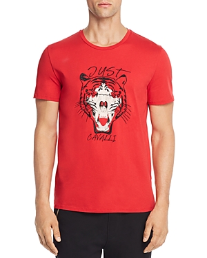 JUST CAVALLI Embroidered Tiger Skull Graphic Tee,S01GC0566N20663