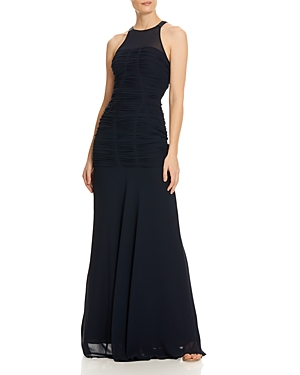 HALSTON HERITAGE CUTOUT RUCHED GOWN,LGT162239C