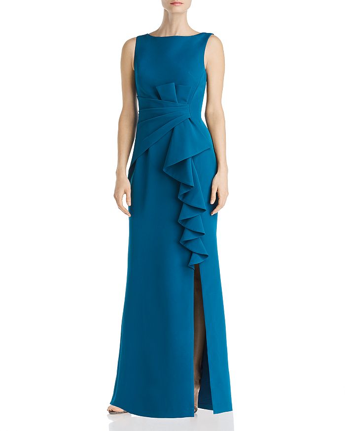 Shop Eliza J Sleeveless Cascading-ruffle Gown In Teal