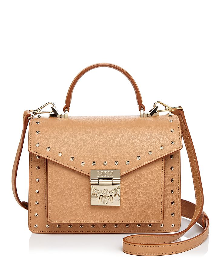 MCM PATRICIA PARK AVENUE SMALL STUDDED LEATHER SATCHEL