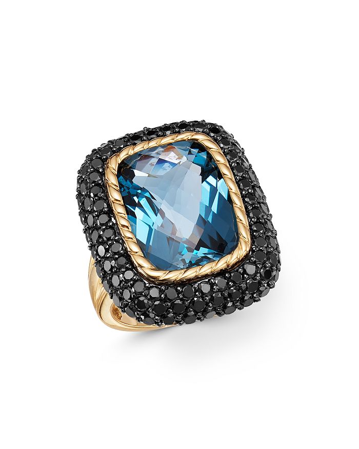 Bloomingdale's Blue Topaz & Black Diamond Statement Ring In 14k Yellow Gold - 100% Exclusive In Blue/multi