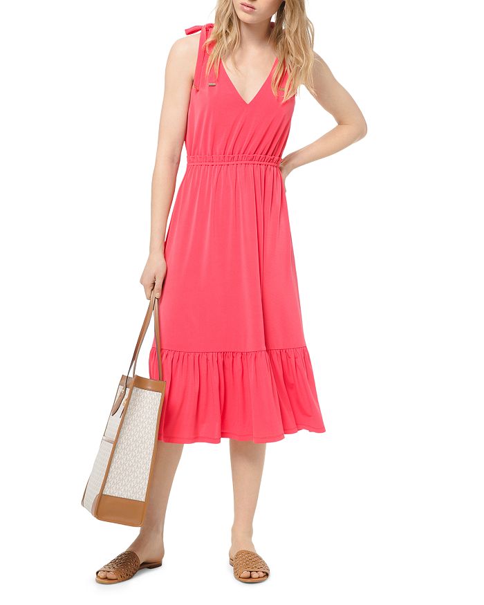 Michael Michael Kors Tie-shoulder Jersey Midi Dress In Sea Coral