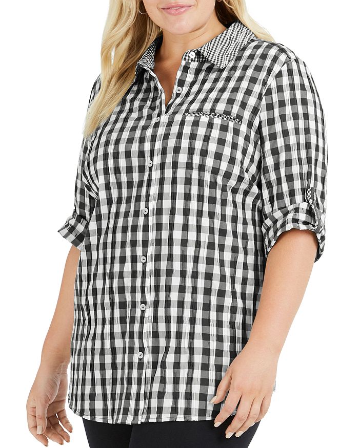 Foxcroft Plus Reese Crinkled Gingham Shirt | Bloomingdale's