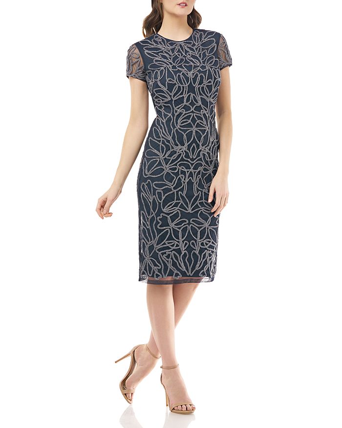 Js Collections Soutache Mesh Cocktail Dress In Silver Navy | ModeSens