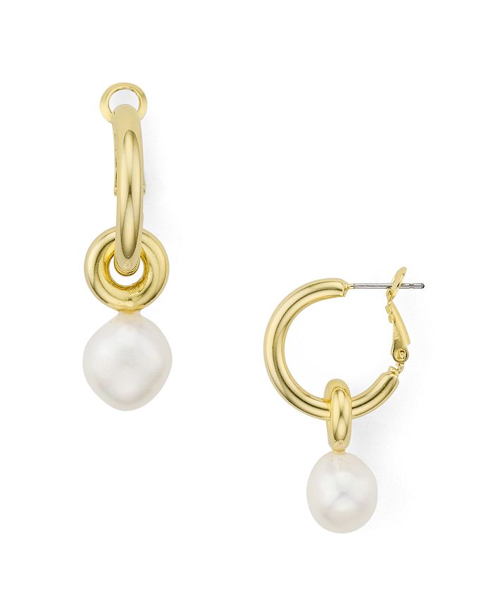 Argento Vivo Cultured Freshwater Pearl Hoop Drop Earrings In 18k Gold-plated Sterling Silver