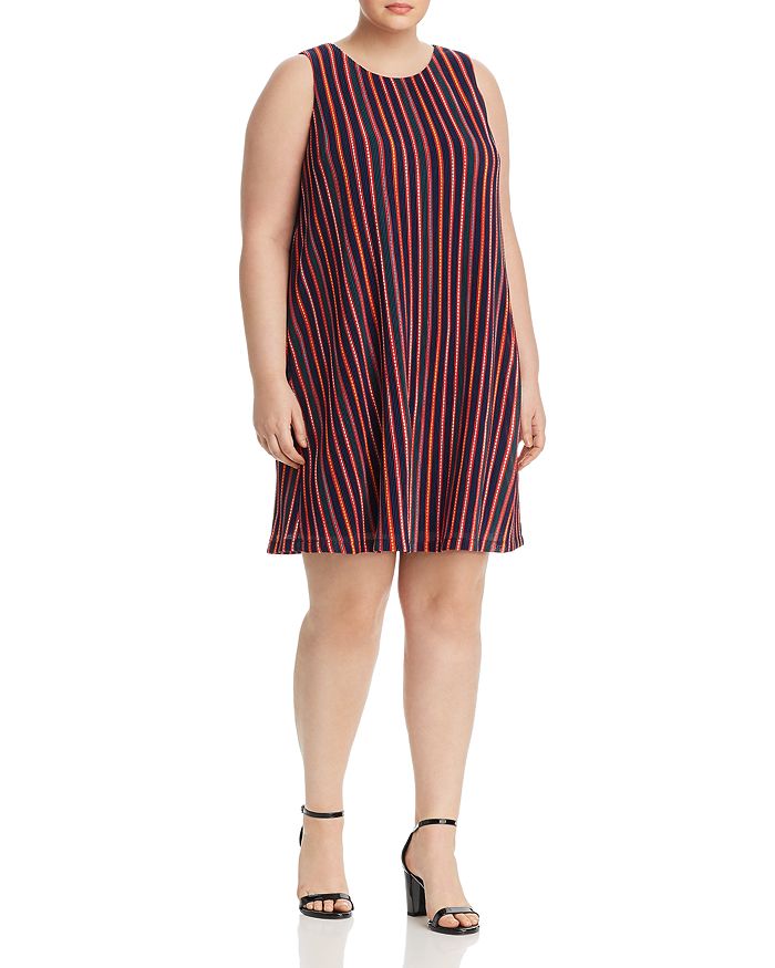 Adrianna Papell Plus Ribbed Stripe Trapeze Dress In Red Multi