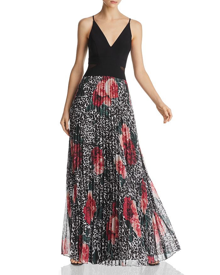 Aqua Pleated Floral & Animal Print Gown - 100% Exclusive In Black/animal