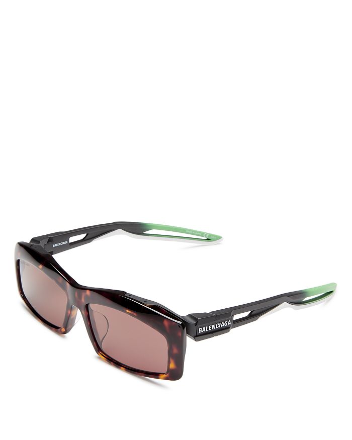 Balenciaga Unisex Square Sunglasses, 59mm In Shiny Dark Havana Green/brown