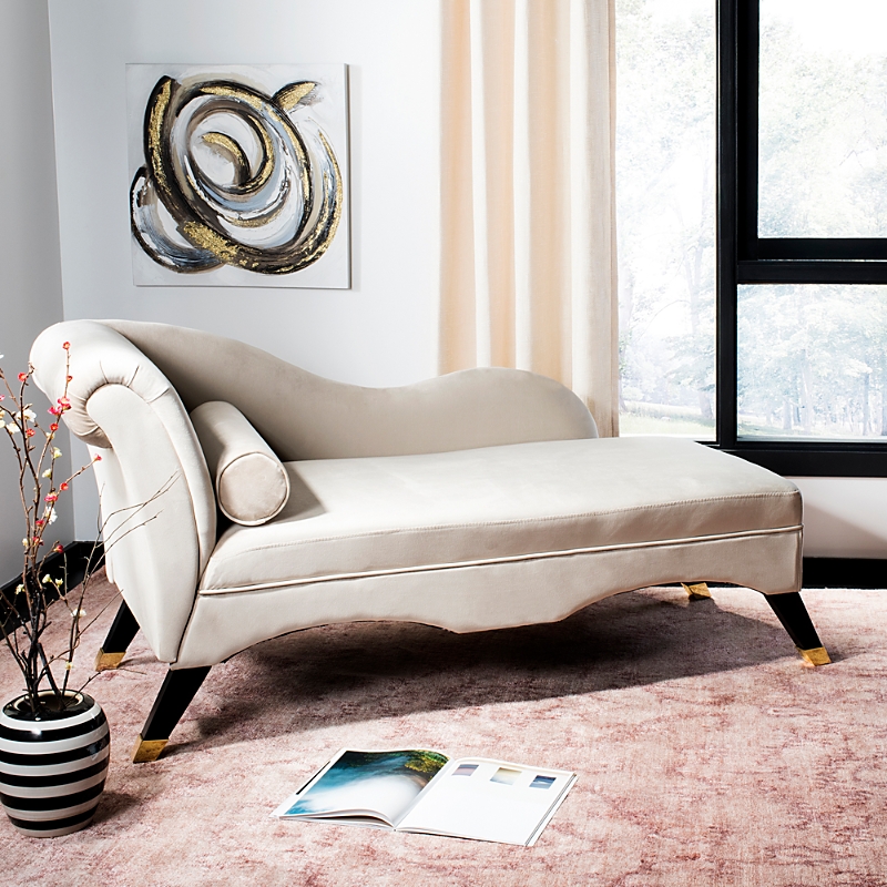 Safavieh Caiden Velvet Chaise With Pillow In Tan/espresso