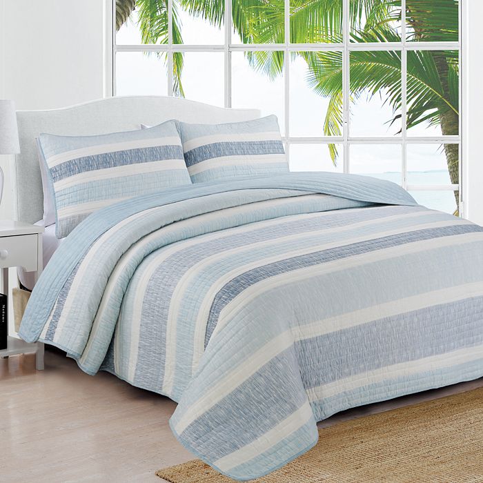 American Home Fashion Delray 3-piece Quilt Set, Full/queen In Blue