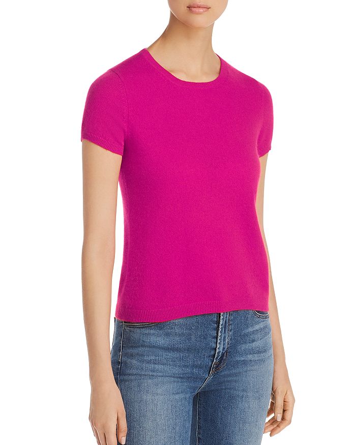 C By Bloomingdale's Short-sleeve Cashmere Sweater - 100% Exclusive In Fuschia