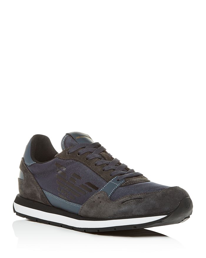 Armani Collezioni Men's Suede & Leather Low-top Trainers In Grey