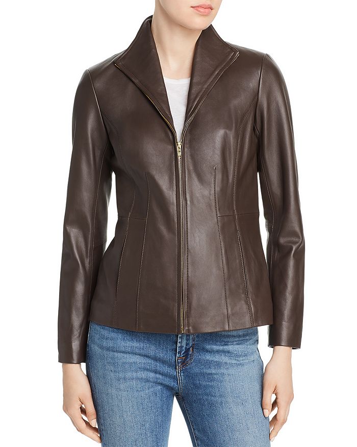 COLE HAAN WING COLLAR LEATHER JACKET,356M2976