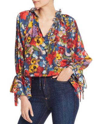 Alice and Olivia Alice + Olivia Julius Bell-Sleeve Floral Tunic Top ...