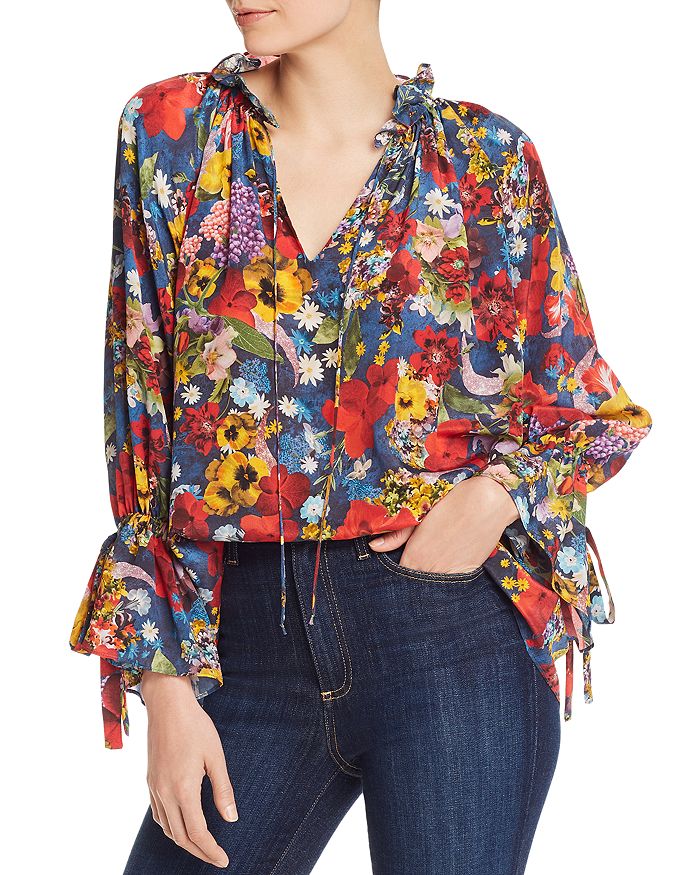ALICE AND OLIVIA ALICE + OLIVIA JULIUS BELL-SLEEVE FLORAL TUNIC TOP,CC906P22036