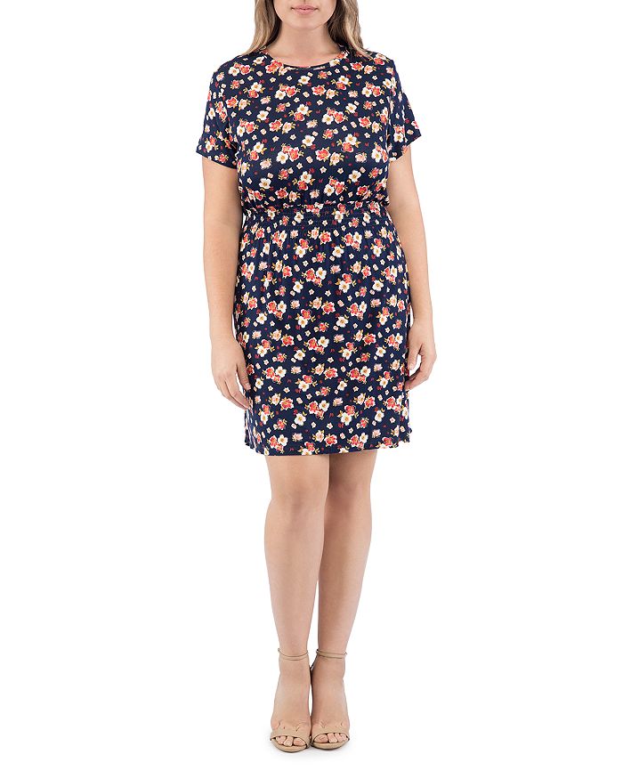 B Collection By Bobeau Curvy Celeste Smocked-waist Tee Dress In Tossed Floral