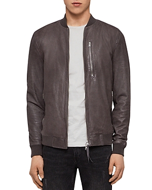 Allsaints Kino Leather Regular Fit Bomber Jacket In Atlantic Gray