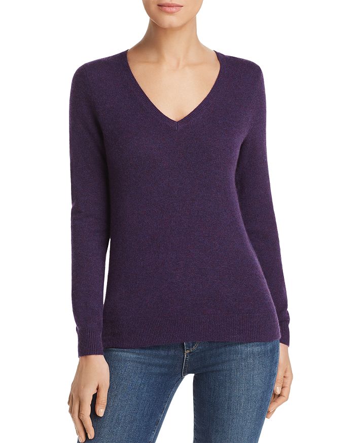 C By Bloomingdale's V-neck Cashmere Jumper - 100% Exclusive In Marled Plum