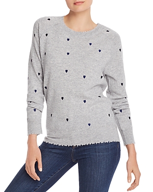 Aqua Cashmere Embroidered Heart Cashmere Sweater - 100% Exclusive In Grey