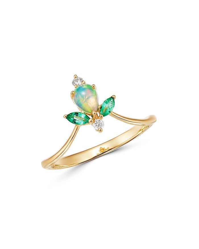 Bloomingdale's Opal, Emerald & Diamond Ring In 14k Yellow Gold - 100% Exclusive In Green/gold