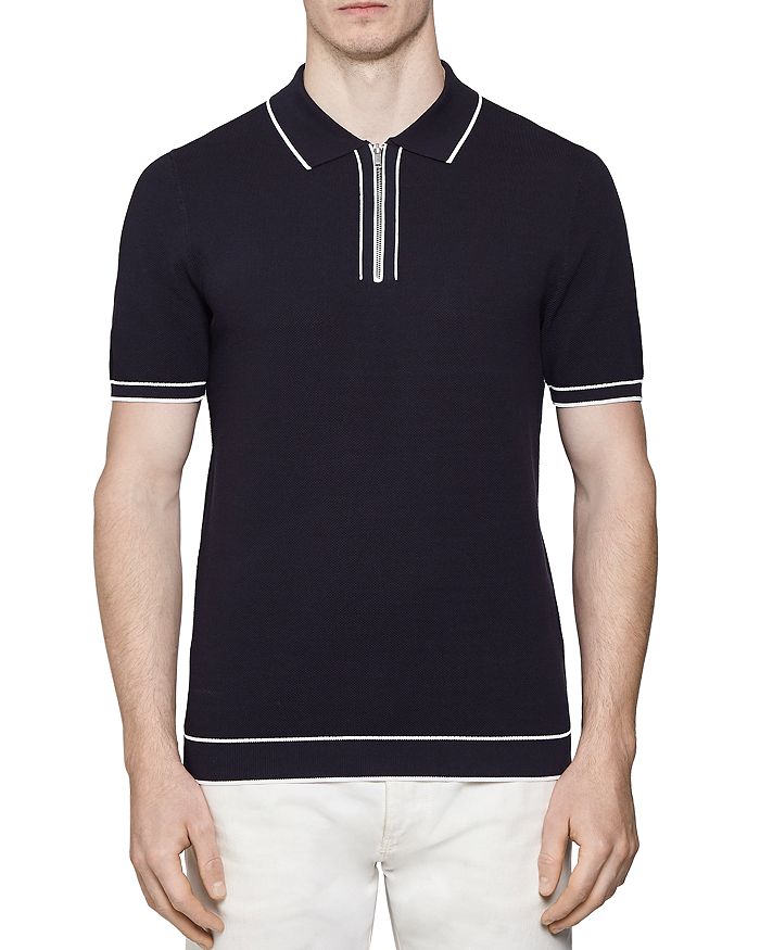 REISS Lyle Piqué Tipped Half-Zip Slim Fit Polo Shirt | Bloomingdale's