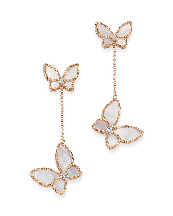 Roberto Coin 18k Rose Gold Mother-of-pearl & Diamond Butterfly Drop Earrings - 100% Exclusive In White/rose Gold