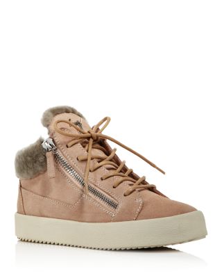 women's high top sneakers with fur