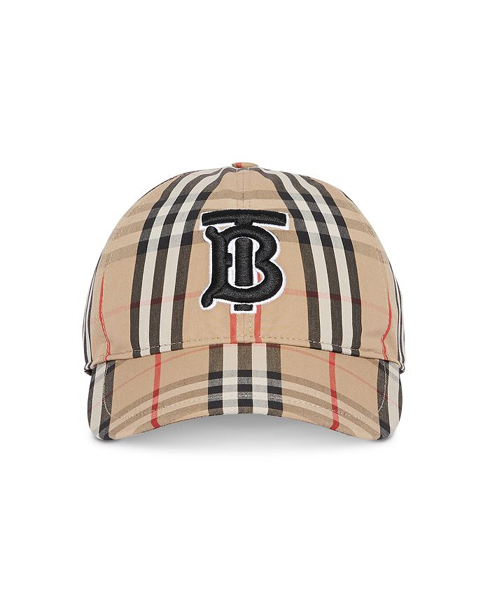 Burberry Embroidered Monogram Vintage Check Baseball Cap In Archive Beige