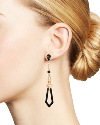 Black Onyx & Diamond Drop Earrings in 18K Yellow Gold 