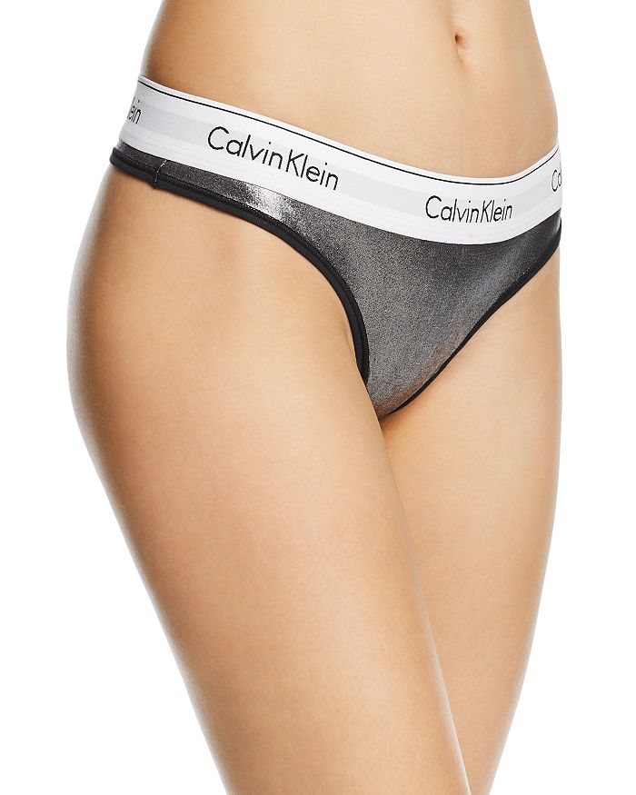 Calvin Klein Modern Wet Look Thong In Black
