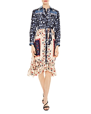 SANDRO Flynn Color-Blocked Floral-Print Midi Dress,R20650E