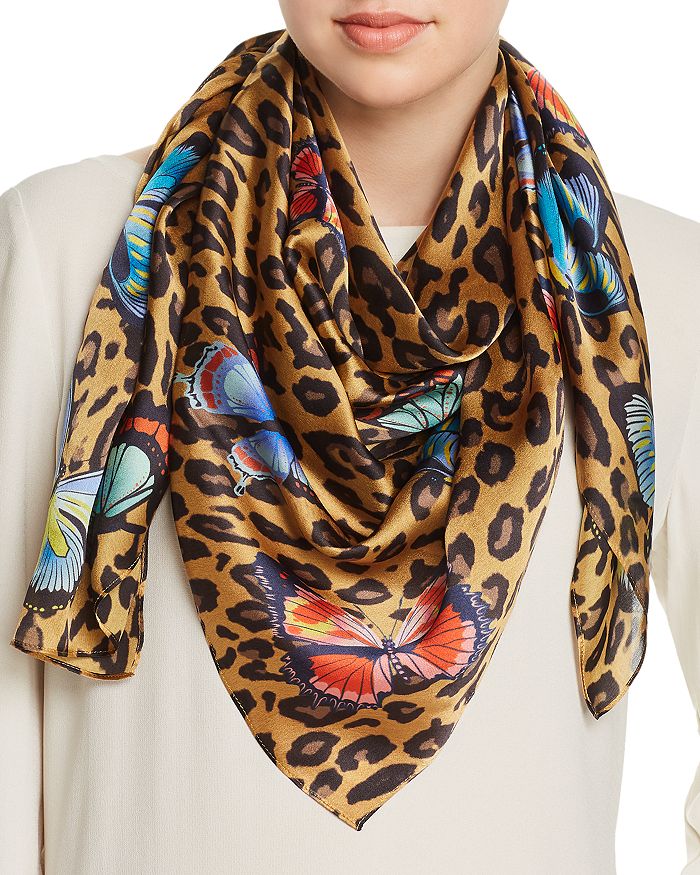 Black Leopard Print Silk Scarf –
