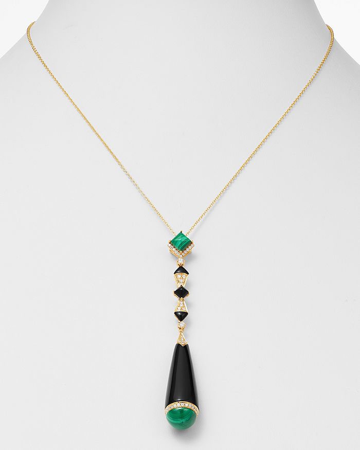 Shop Bloomingdale's Black Onyx, Malachite & Diamond Pendant Necklace In 18k Yellow Gold, 18 - 100% Exclusive In Multi/gold
