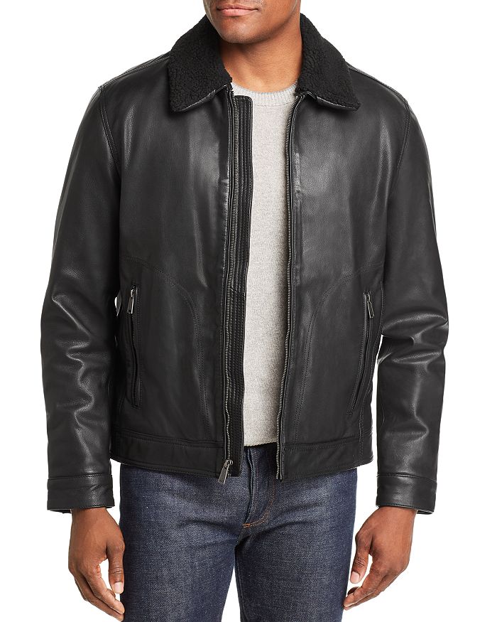 Cole Haan Sherpa Trimmed Leather Jacket | Bloomingdale's