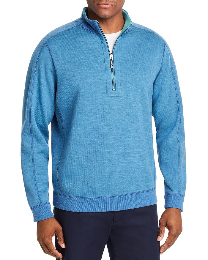 Tommy Bahama Flipsider Reversible Half-zip Sweatshirt In Seven Seas Blue Heather